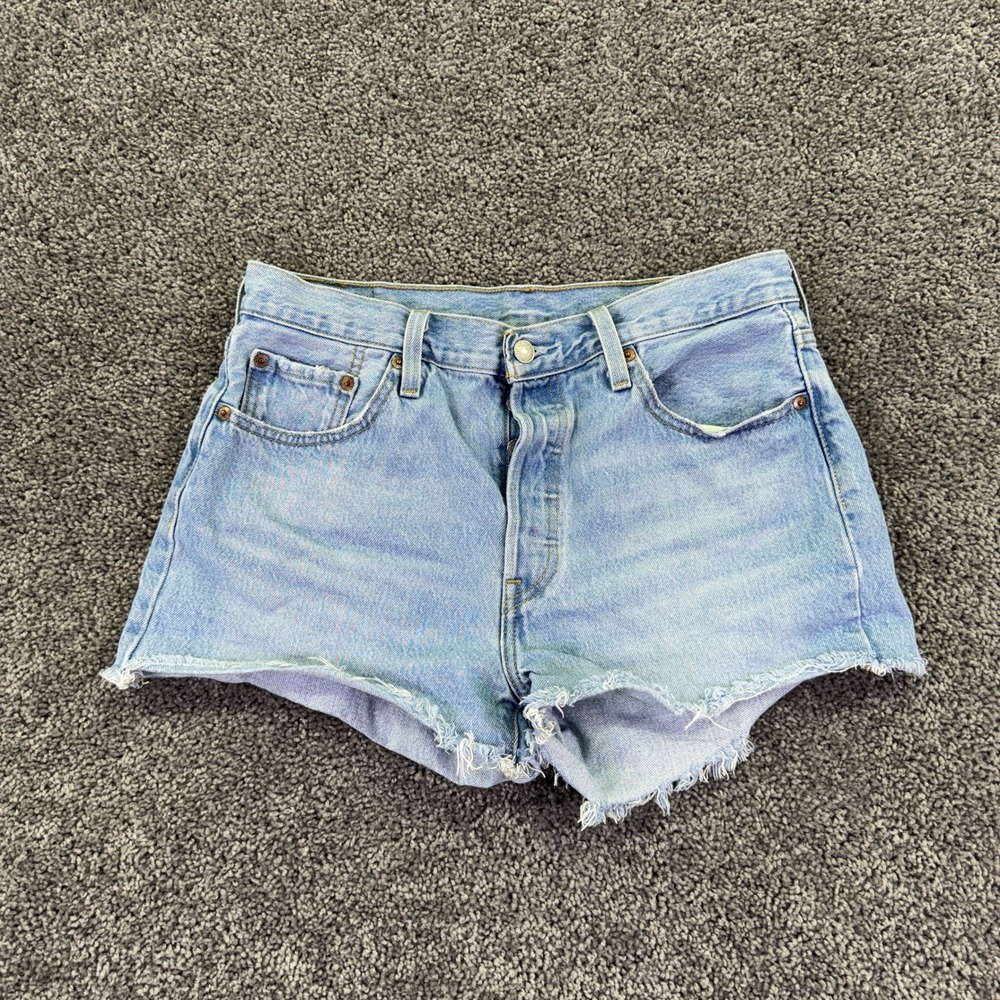 Levis 501 Cut Off Shorts Womens 29 Light Wash Denim Button Fly
